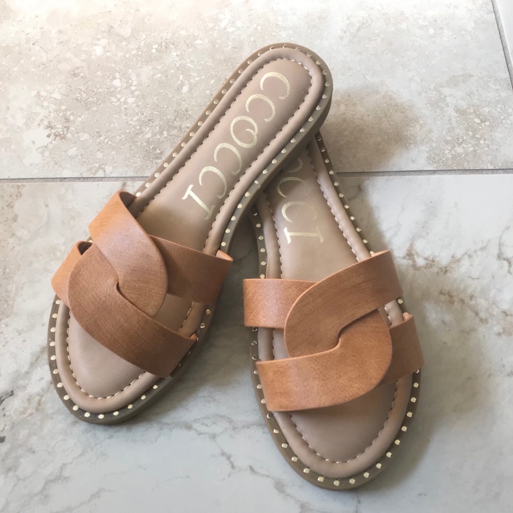 Brown Sandals Gold Trim